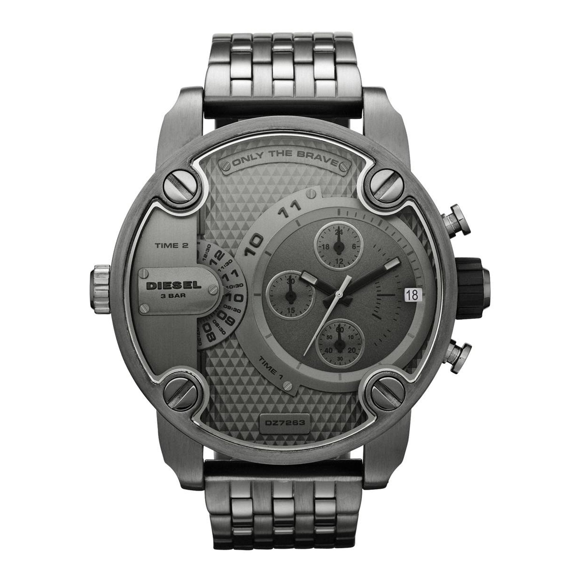Diesel DZ7263 Little Daddy Dual Time Chronograph Men's Watch – Grey Dial & Stainless Steel Strap