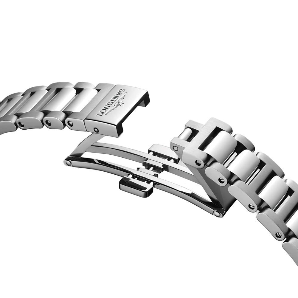 longines Conquest 30mm - Silver w/ Pink Gold Bezel on Bracelet
