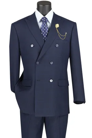 2 Piece Double Breasted Windowpane Suit (Navy) DRW-2
