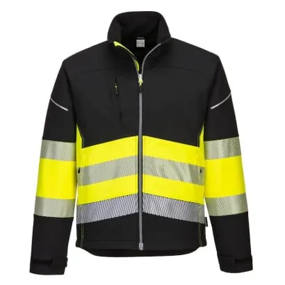 PW3 Hi Vis Softshell Work Jacket Segmented Hi Viz Class 1 Portwest PW375
