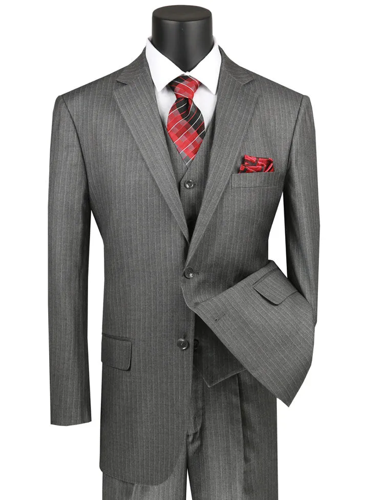Regular Fit 3 Piece Suit 2 Button Tone on Tone Stripe (Medium Gray) V2RS-7